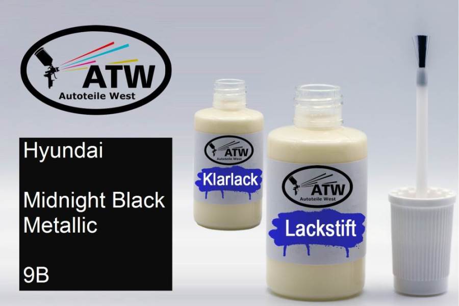 Hyundai, Midnight Black Metallic, 9B: 20ml Lackstift + 20ml Klarlack - Set, von ATW Autoteile West.